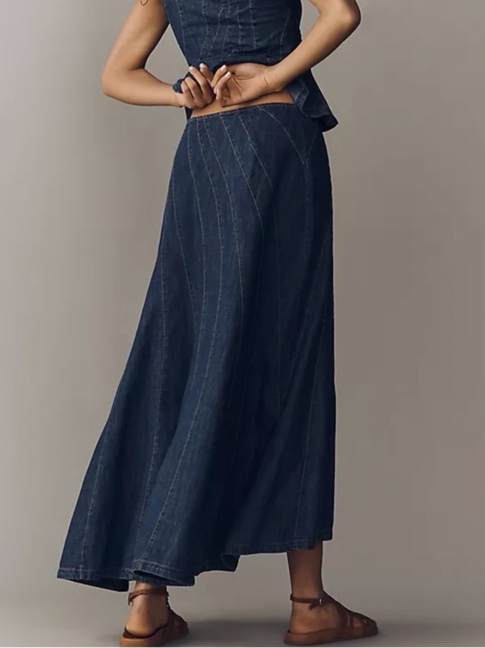 Anthropologie Swirled Denim Maxi Skirt 10 NWT - Picture 3 of 10